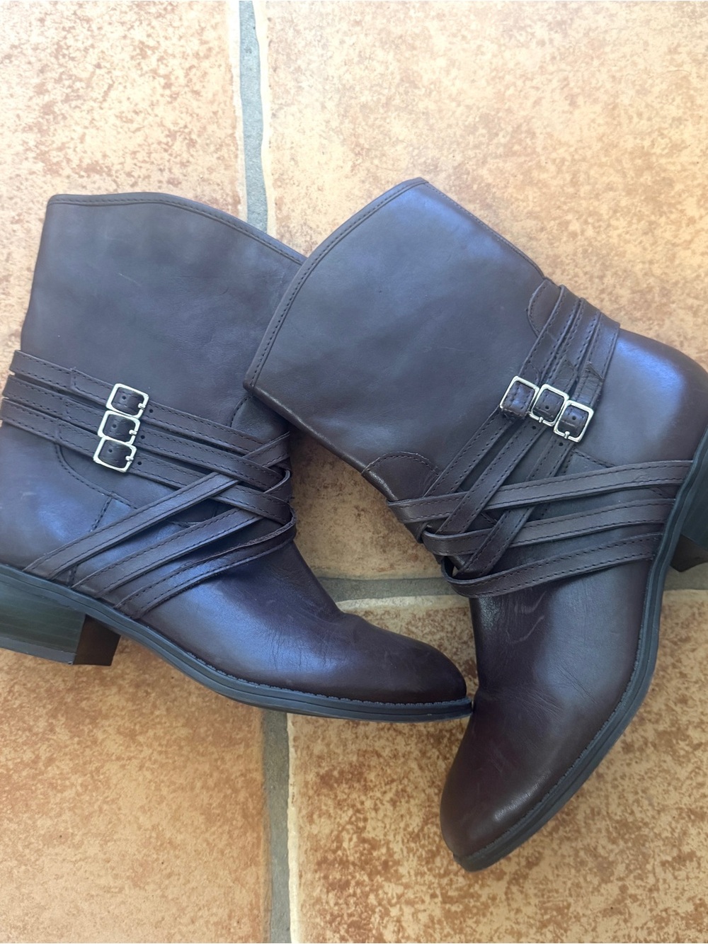 Lauren Ralph Lauren Maya Brown Ankle Booties with Buckle Straps